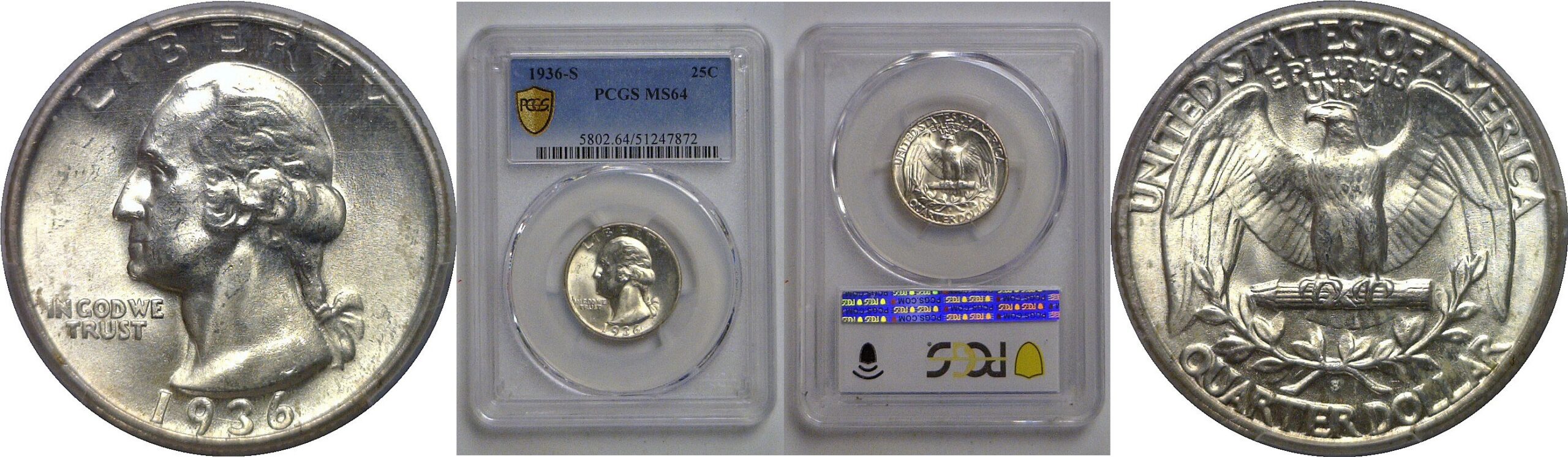 1936-S Washington Quarter   PCGS MS-64