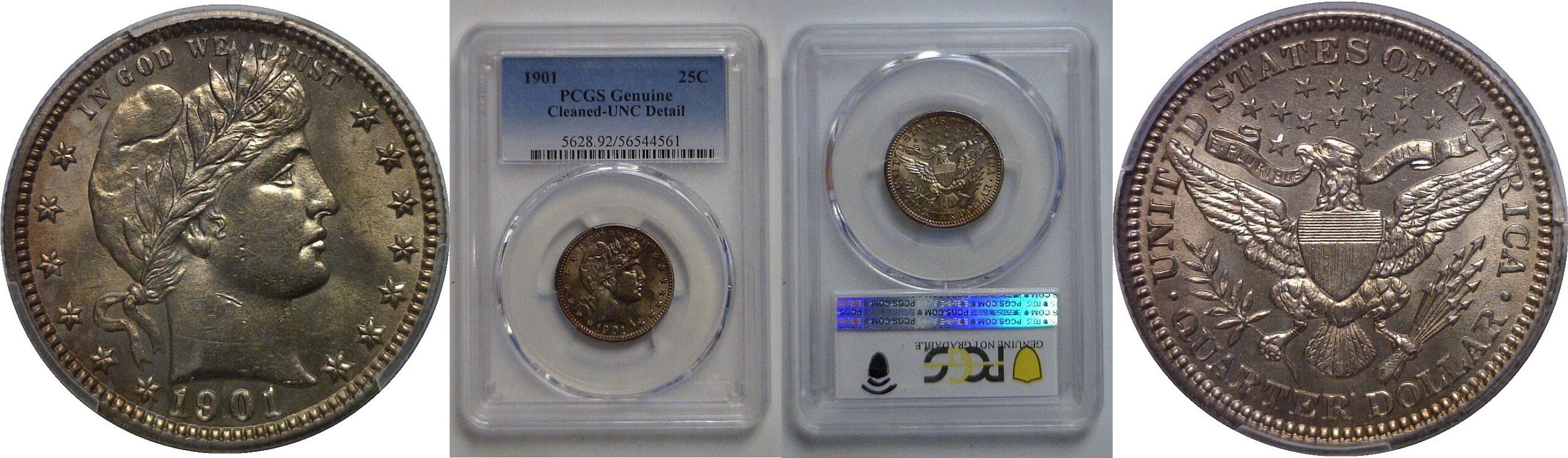 1901 Barber Quarter   PCGS Cleaned-UNC Detail