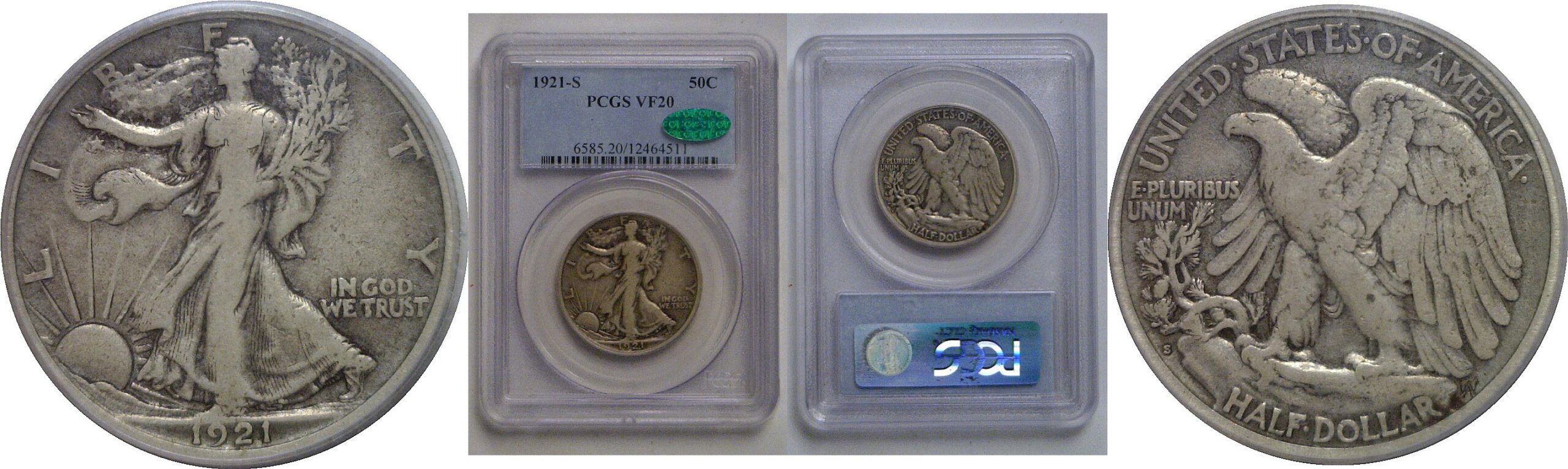 1921-S Walking Liberty Half Dollar   PCGS VF-20  CAC