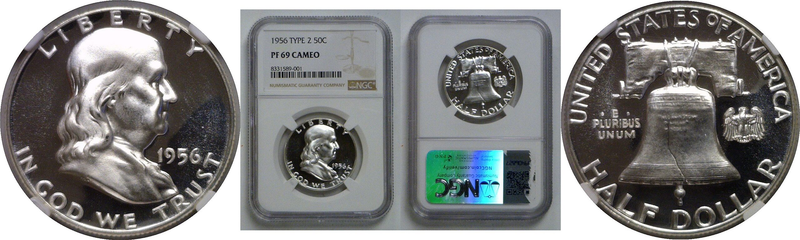 1956 T-2   Franklin Half Dollar   NGC PR-69 Cameo
