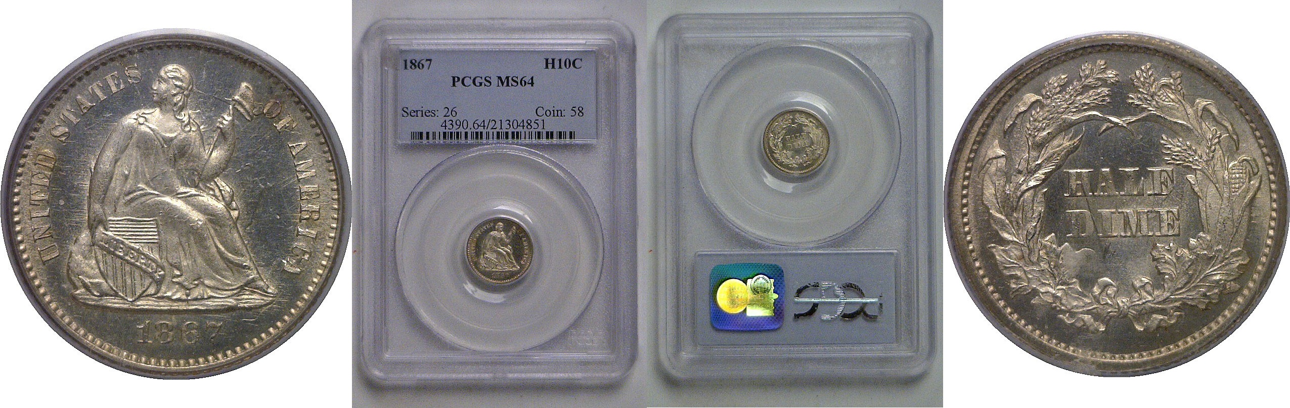 1867 Seated Liberty Half Dime   PCGS MS-64