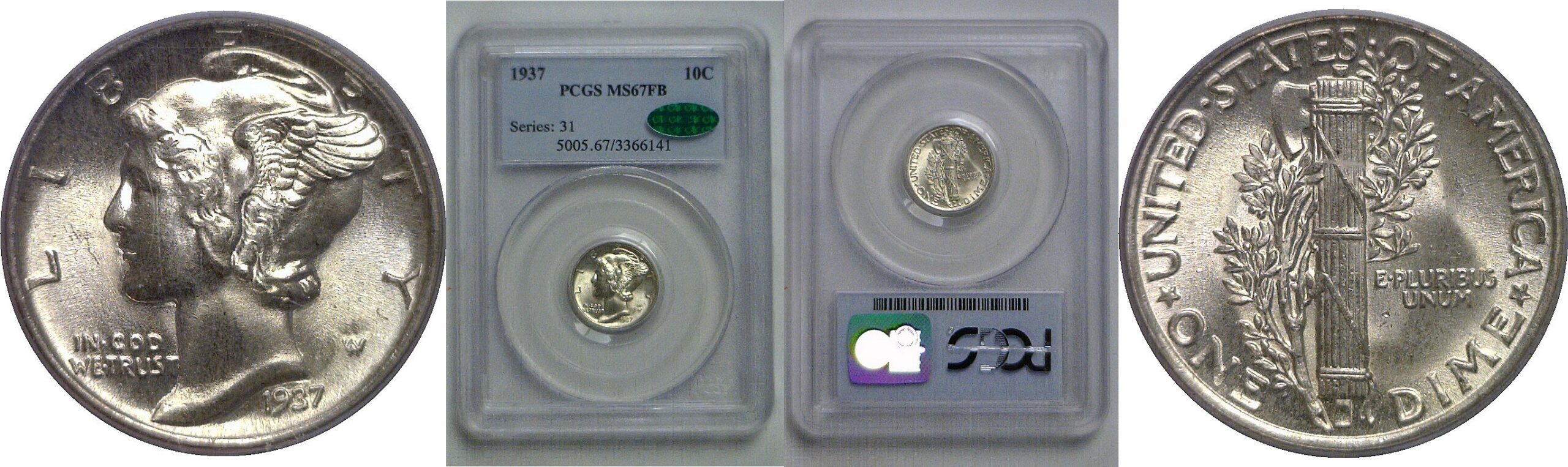 1937 Mercury Dime   PCGS MS-67 FB  CAC