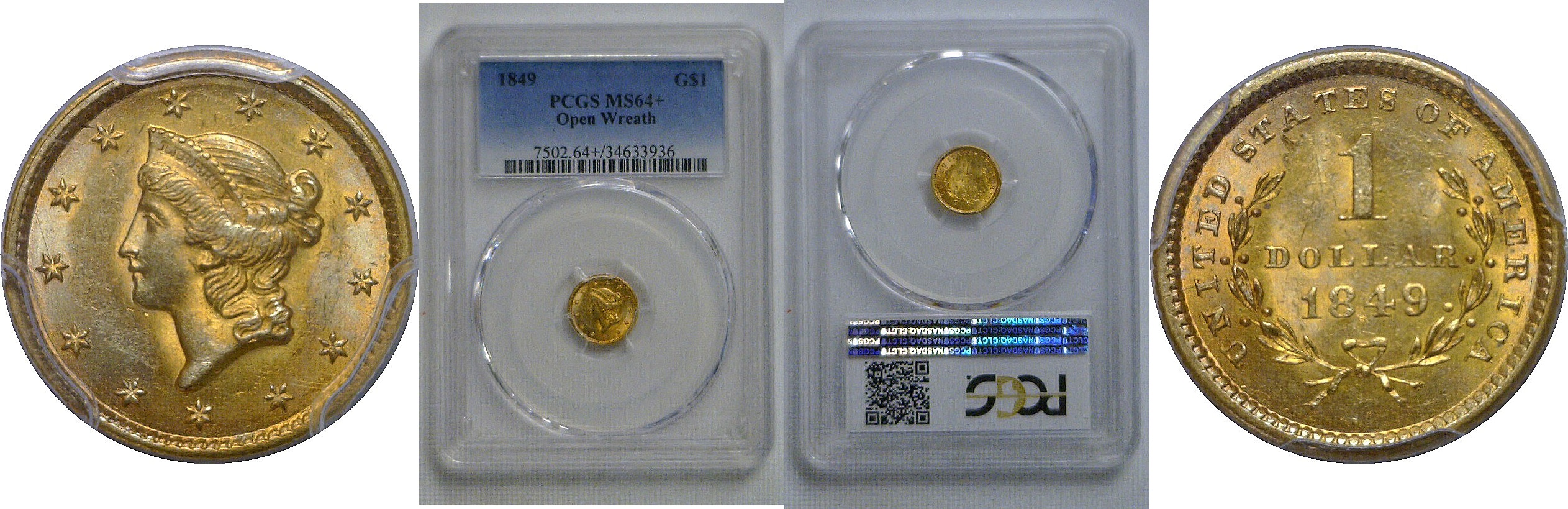 1849 Open Wreath   Gold Dollar   PCGS MS-64+