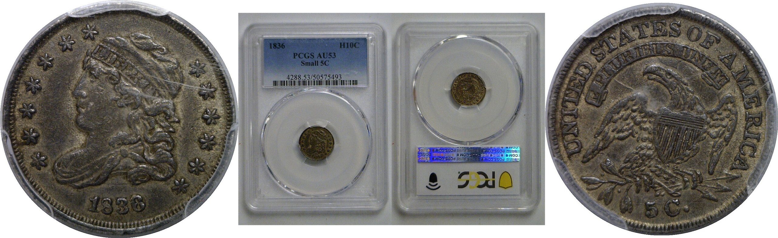 1836 Small 5c   Bust Half Dime   PCGS AU-53