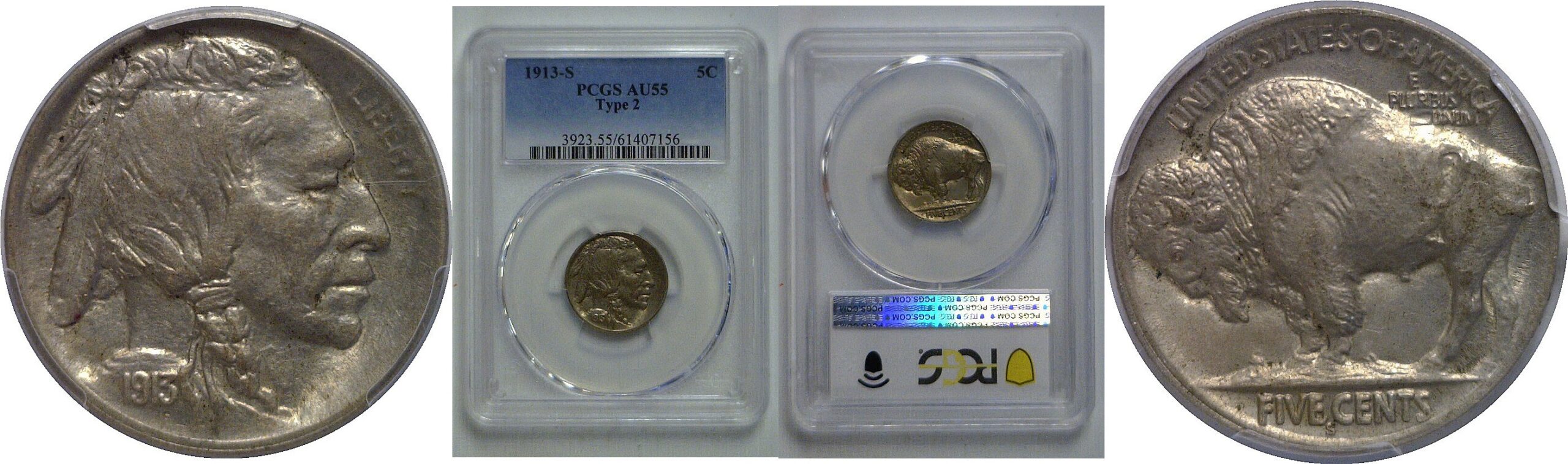 1913-S T-2   Buffalo Nickel   PCGS AU-55