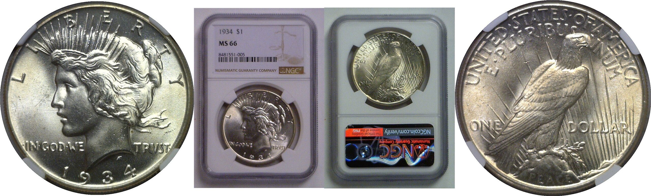 1934 Peace Dollar   NGC MS-66