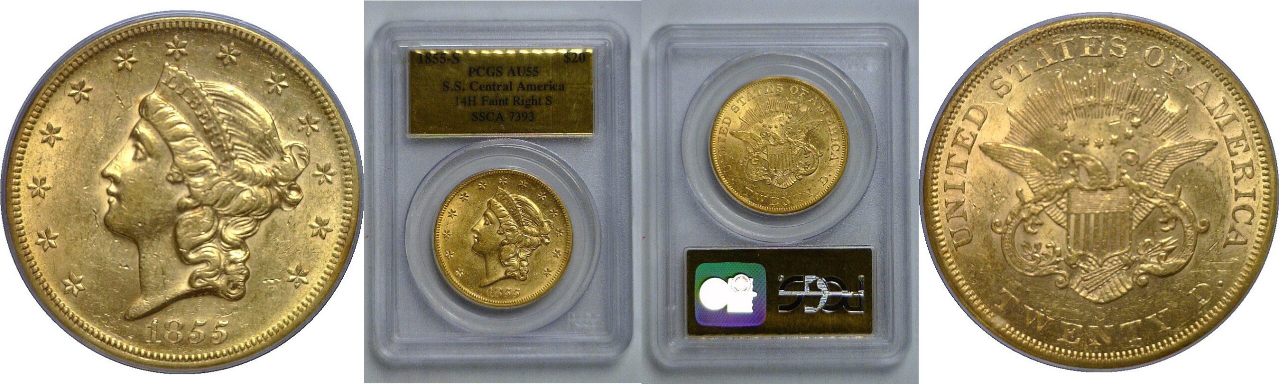 1855-S  S.S. Central America Hoard   $20 Liberty   PCGS AU-55