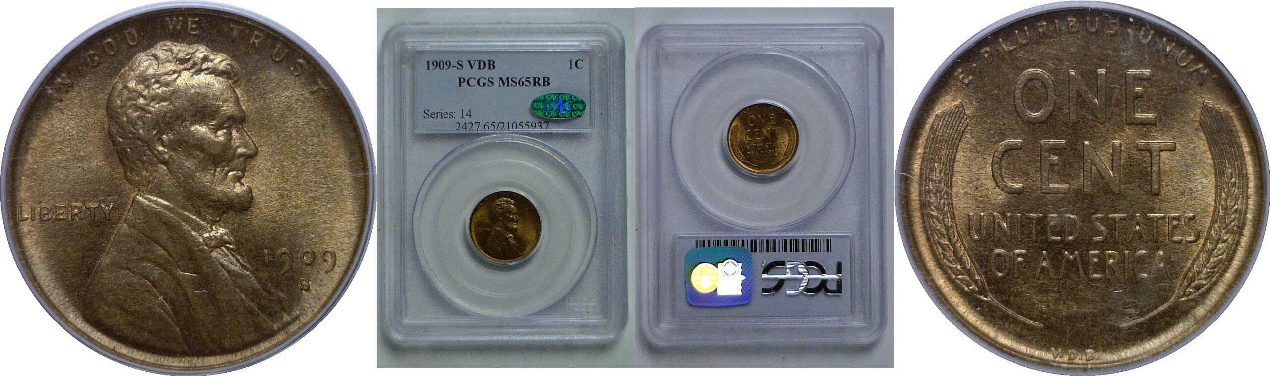 1909-S VDB  Lincoln Cent   PCGS MS-65 RB  CAC