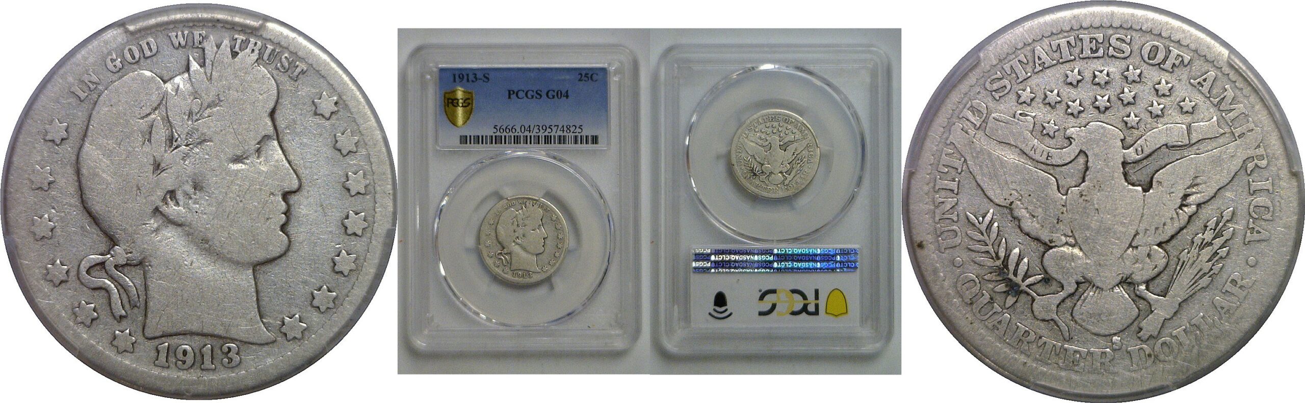 1913-S Barber Quarter   PCGS G-4