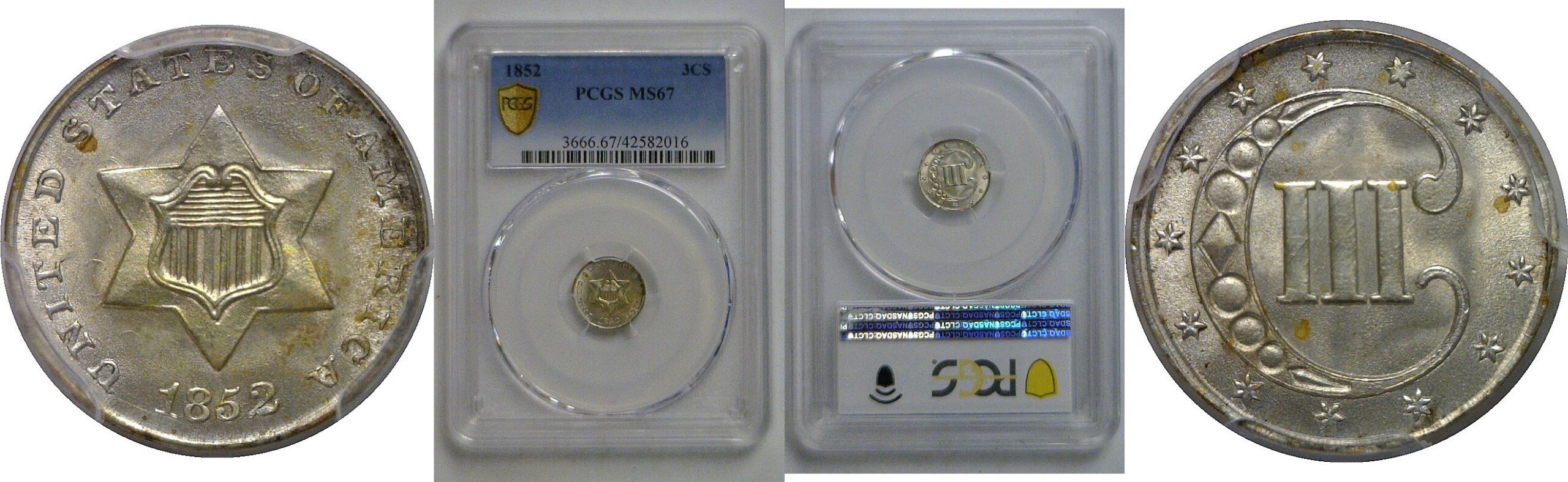 1852 Silver Three Cent   PCGS MS-67