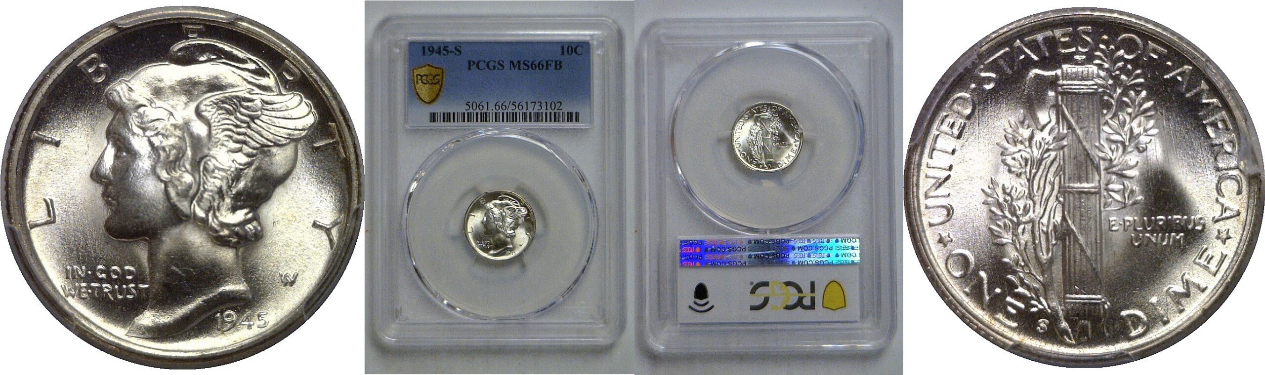 1945-S Mercury Dime   PCGS MS-66 FB