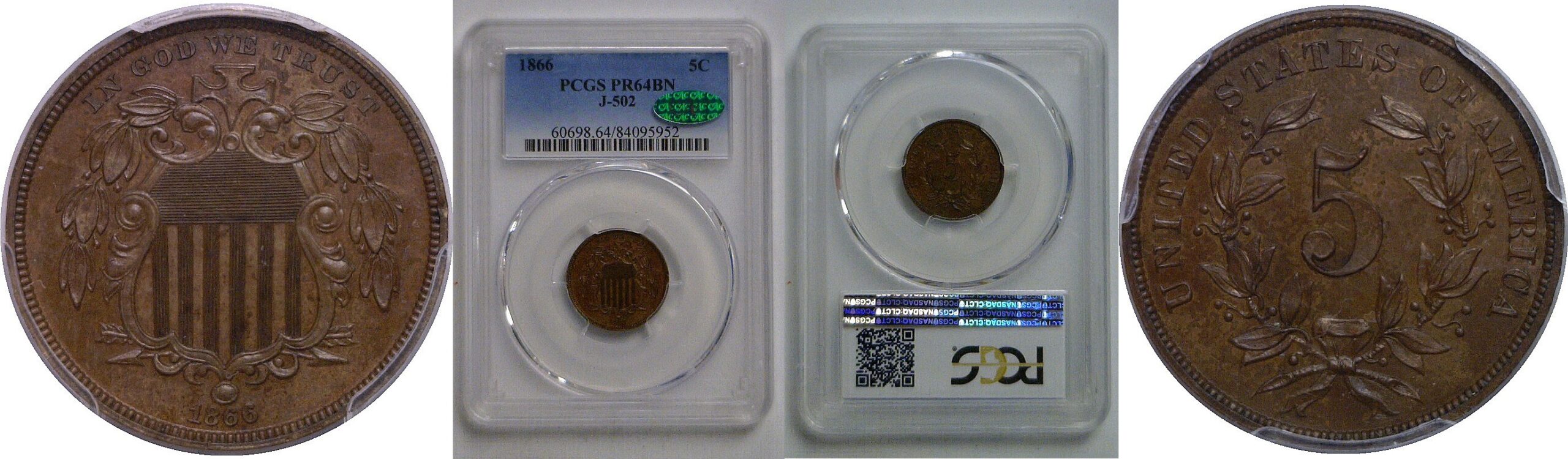 1866 Pattern Nickel   Judd-502   PCGS PR-64 BN  CAC