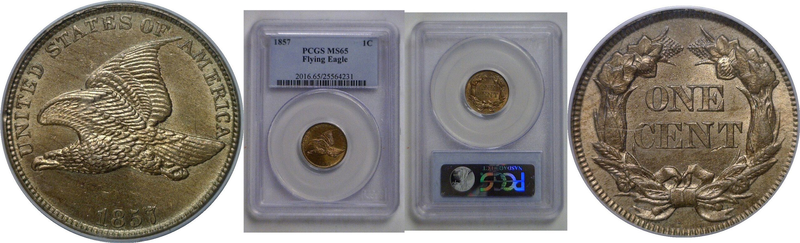 1857 Flying Eagle Cent   PCGS MS-65