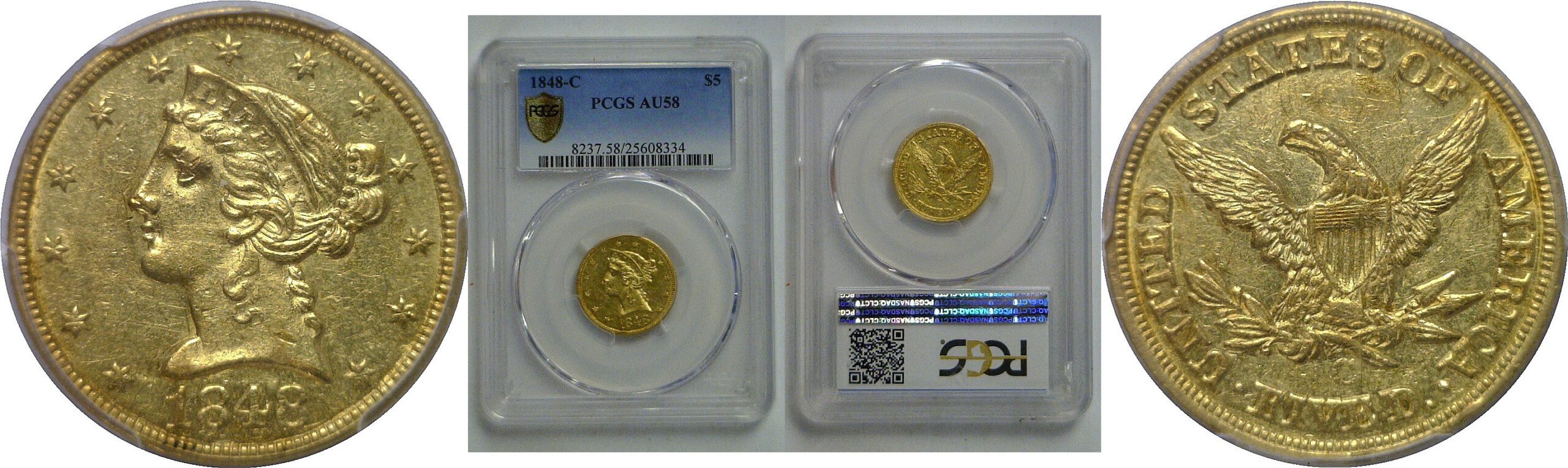 1848-C $5 Liberty   PCGS AU-58