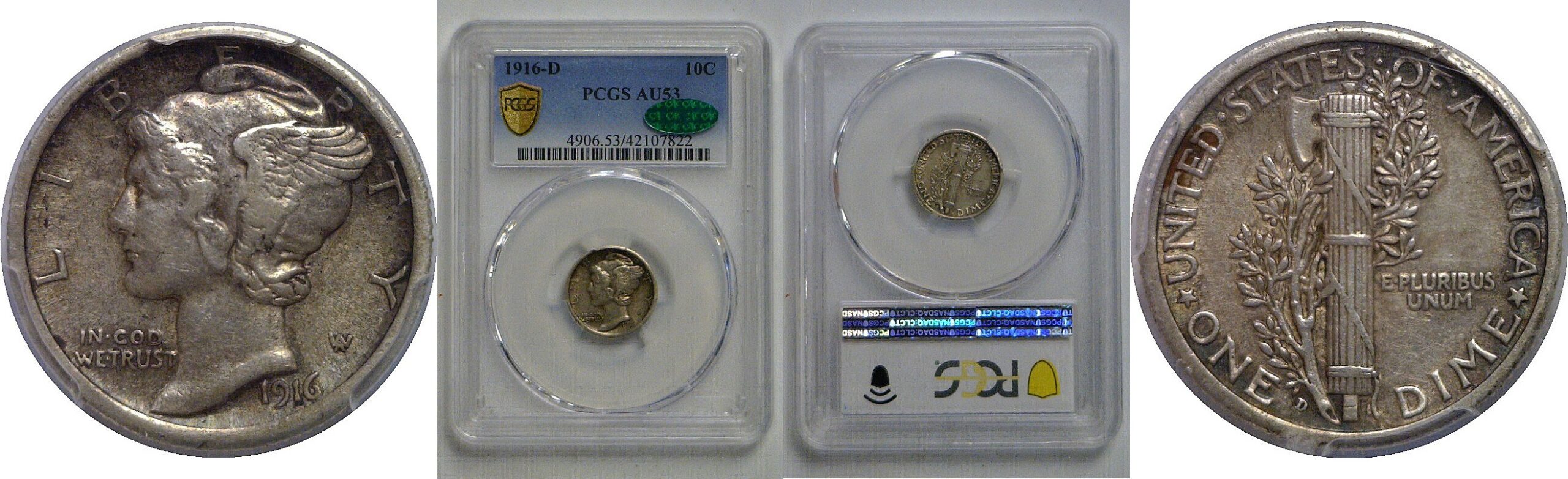 1916-D Mercury Dime   PCGS AU-53  CAC