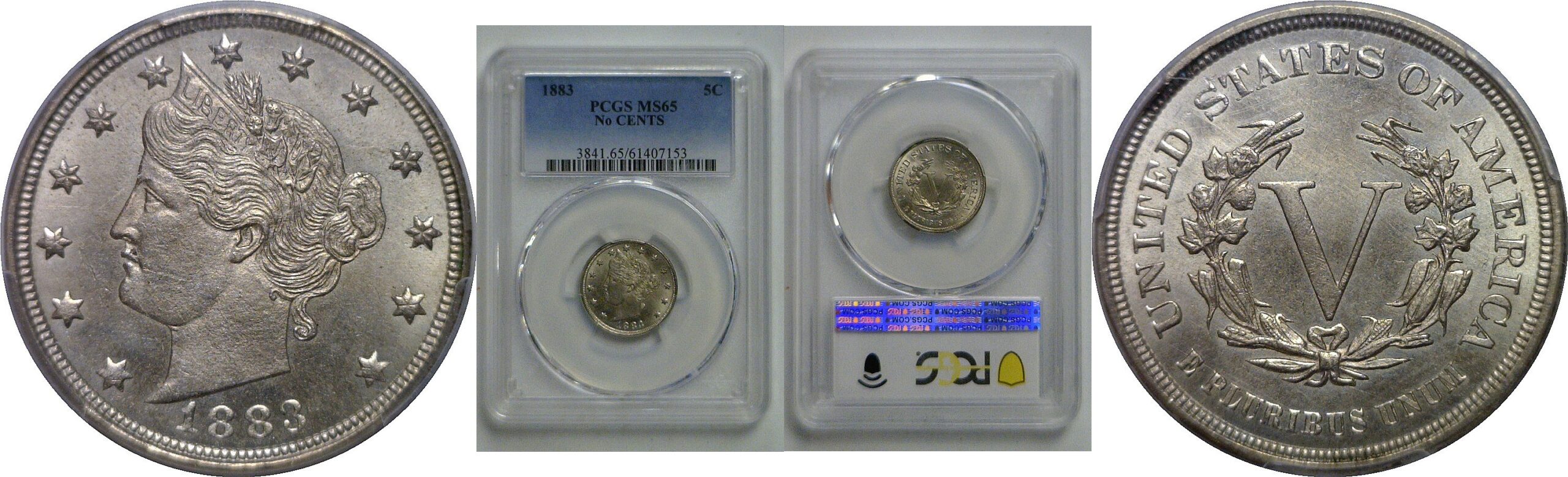 1883 No CENTS   Liberty Nickel   PCGS MS-65