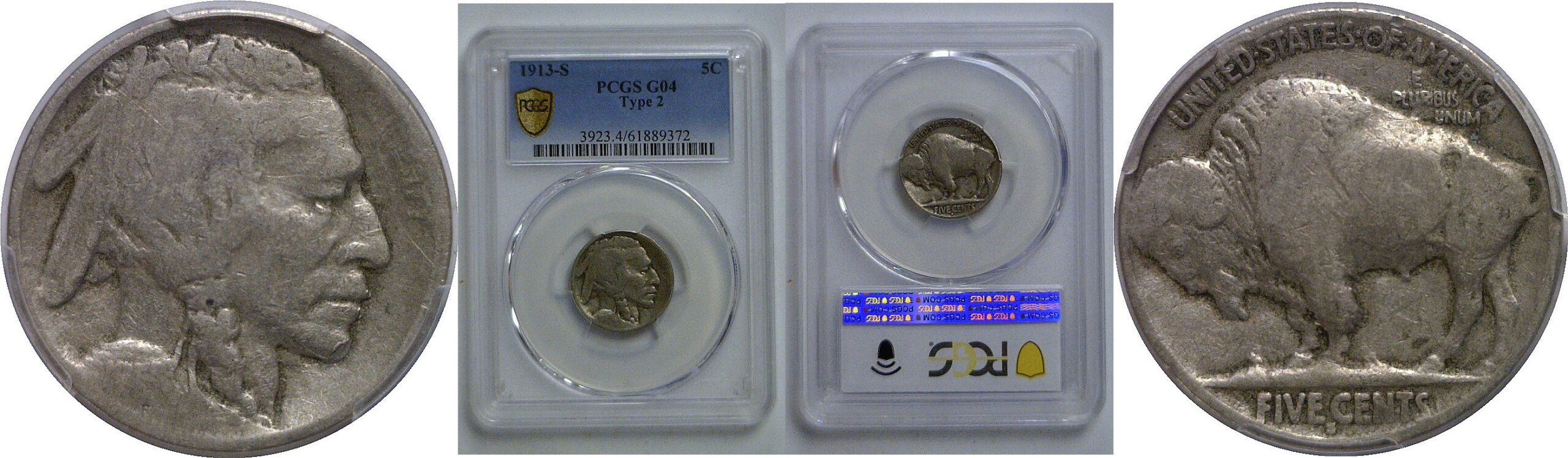 1913-S T-2  Buffalo Nickel   PCGS G-4