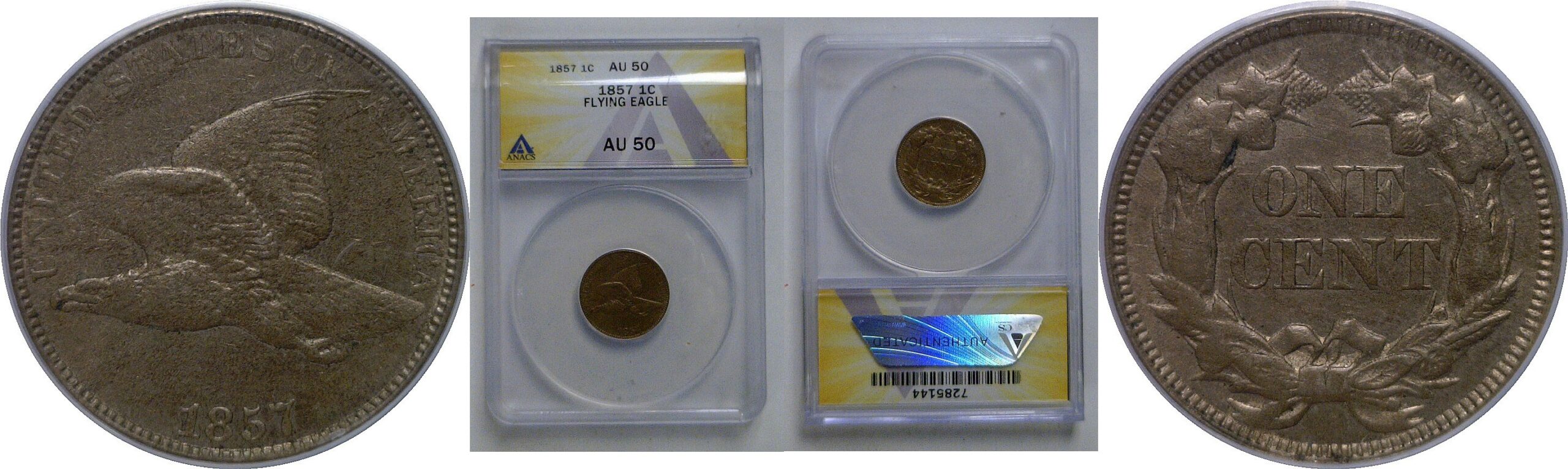 1857 Flying Eagle Cent   ANACS AU-50