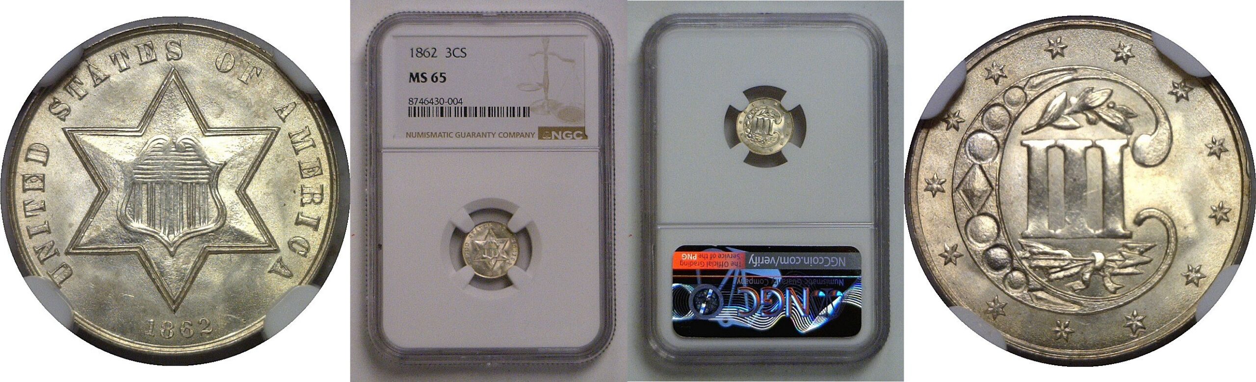 1862 Silver Three Cent   NGC MS-65