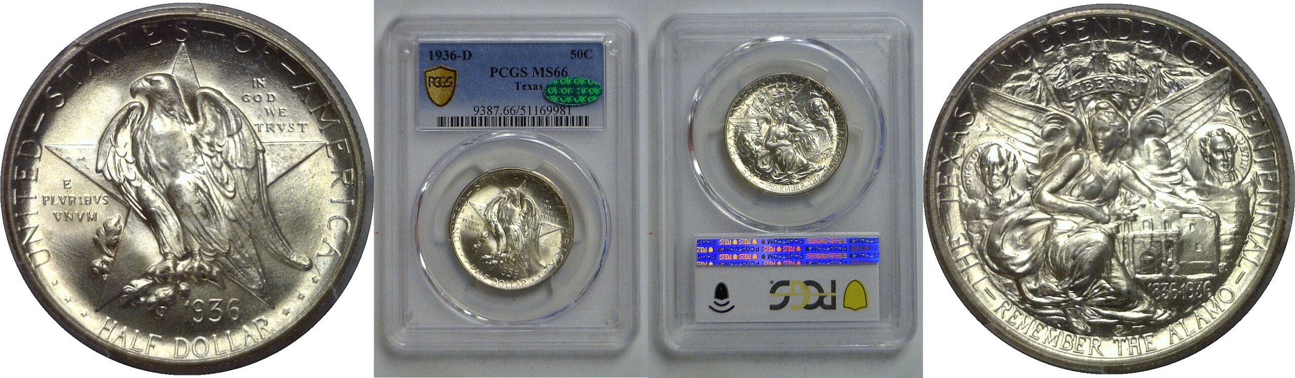 1936-D Texas Commemorative Half Dollar   PCGS MS-66  CAC
