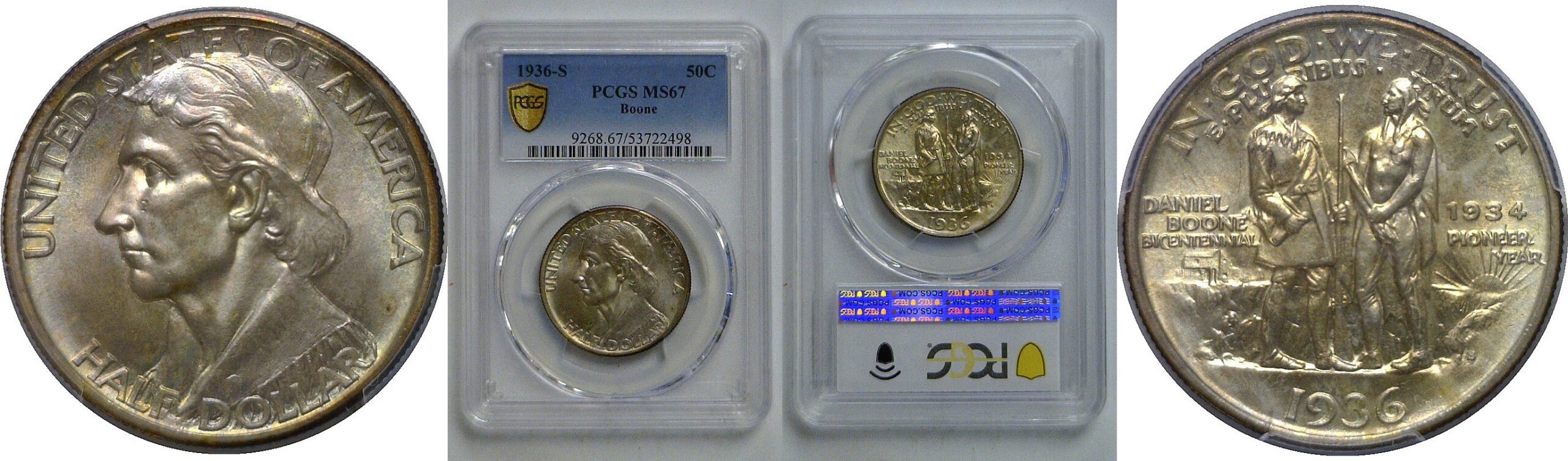 1936-S Boone Commemorative Half Dollar   PCGS MS-67