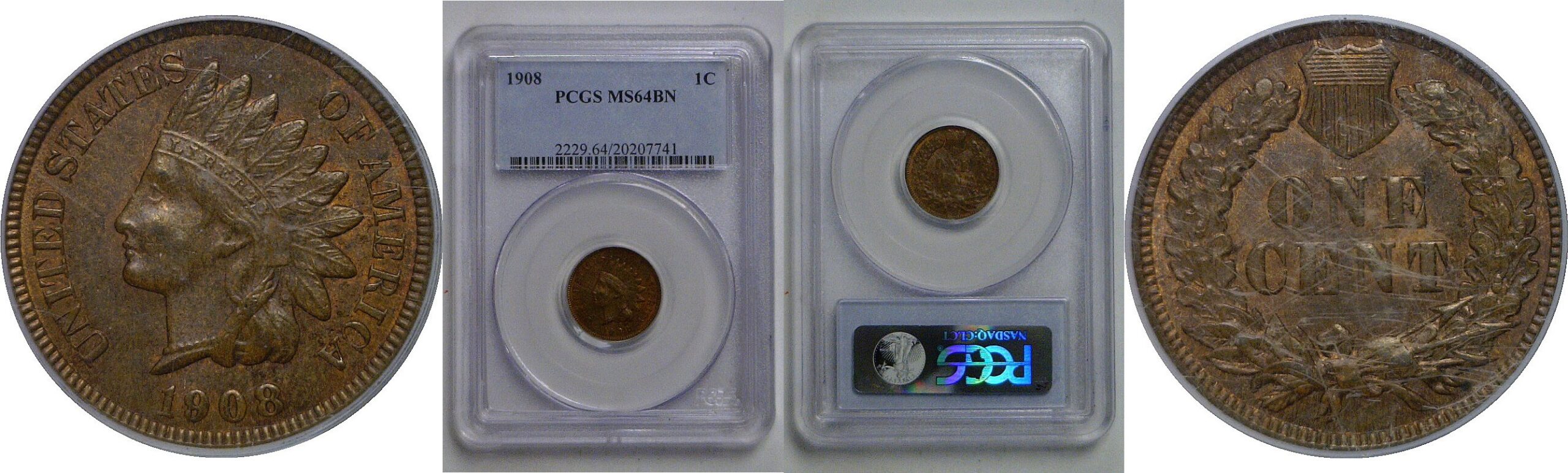 1908 Indian Head Cent   PCGS MS-64 BN