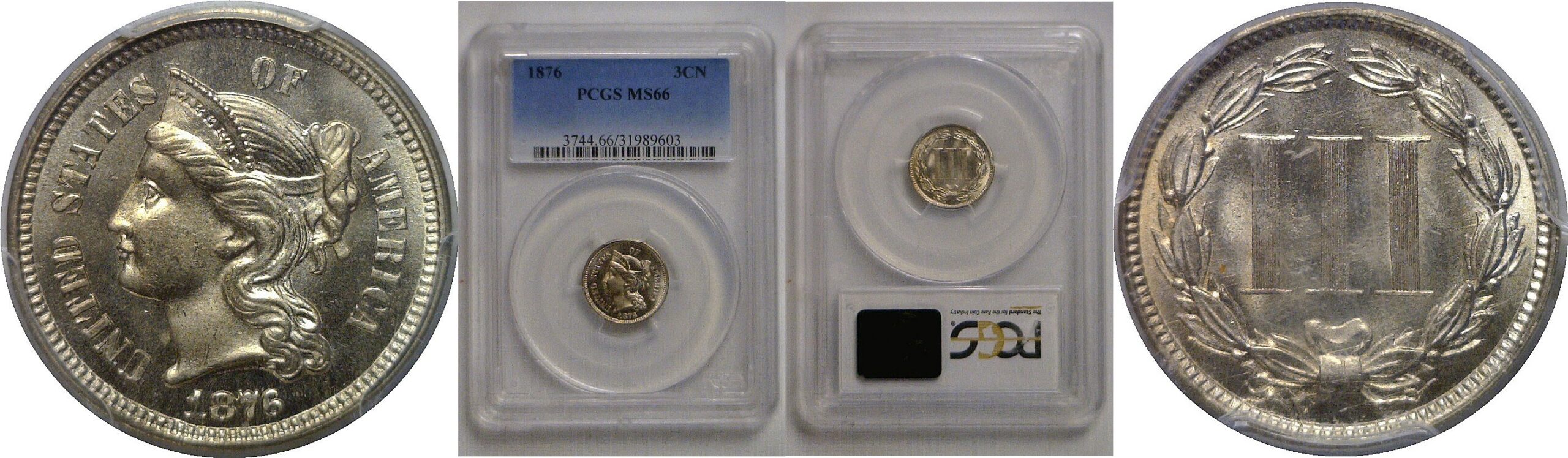 1876 Nickel Three Cent   PCGS MS-66