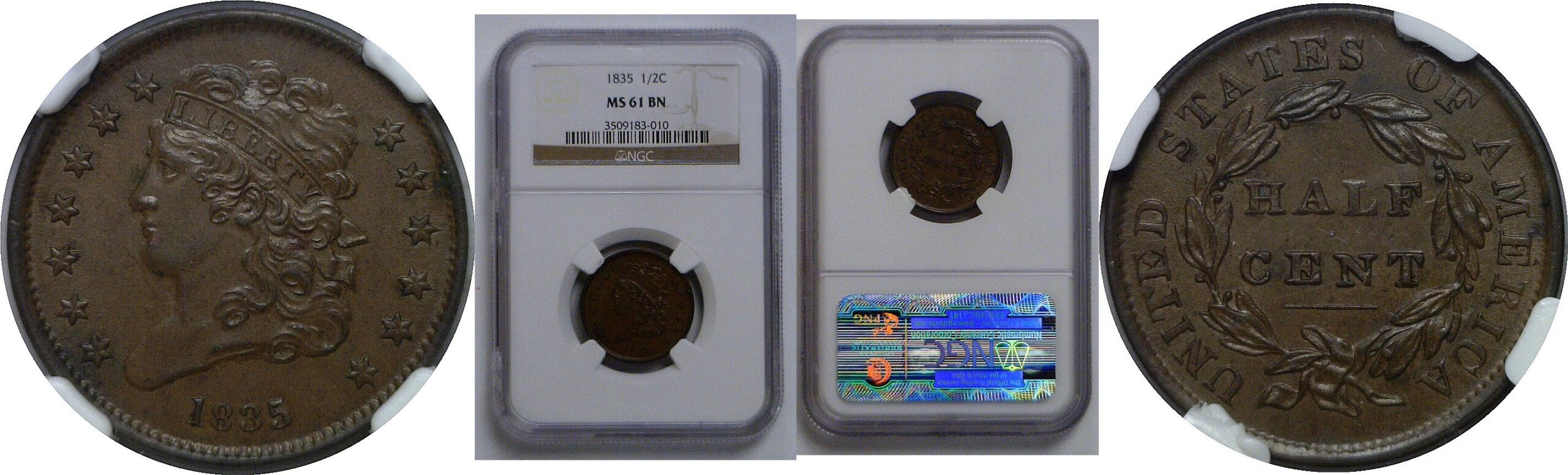 1835 Half Cent   NGC MS-61 BN