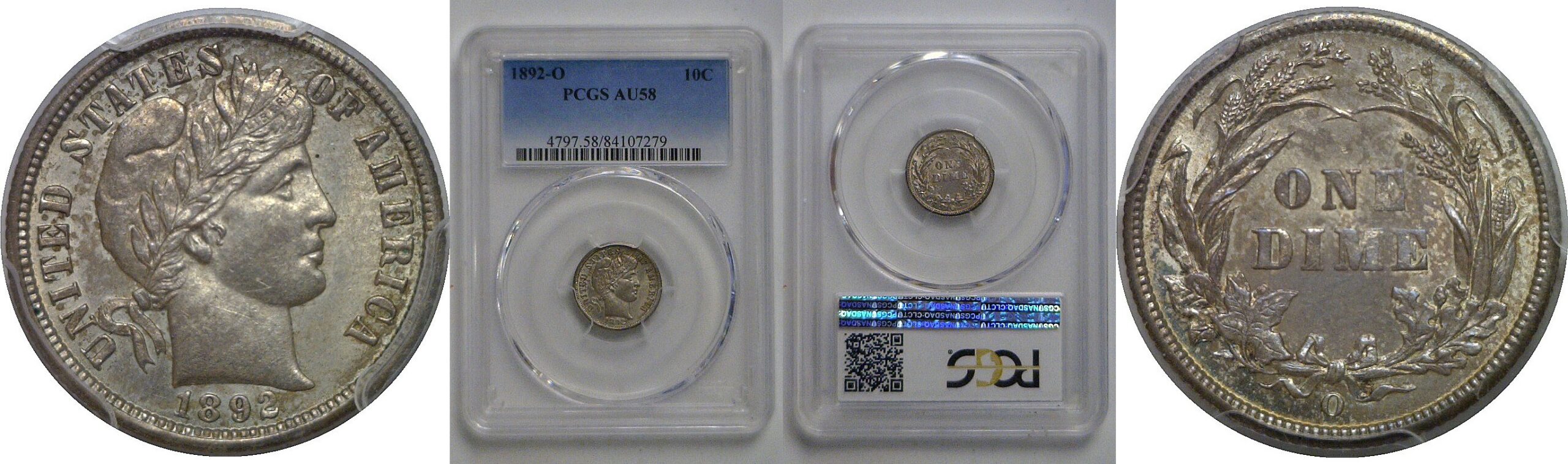 1892-O Barber Dime   PCGS AU-58