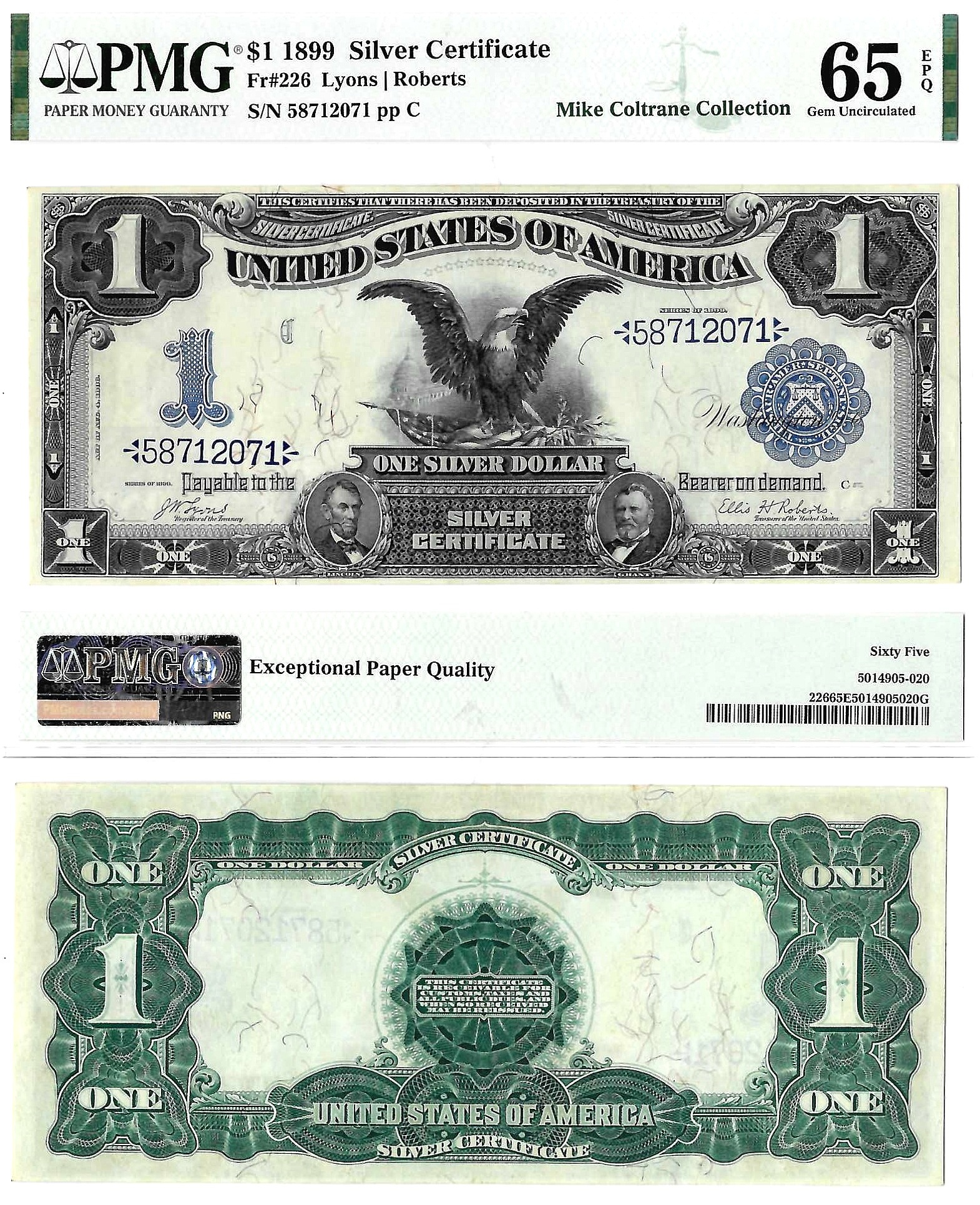 1899 $1 Silver Certificate Fr. 226 PMG Gem Uncirculated 65 EPQ