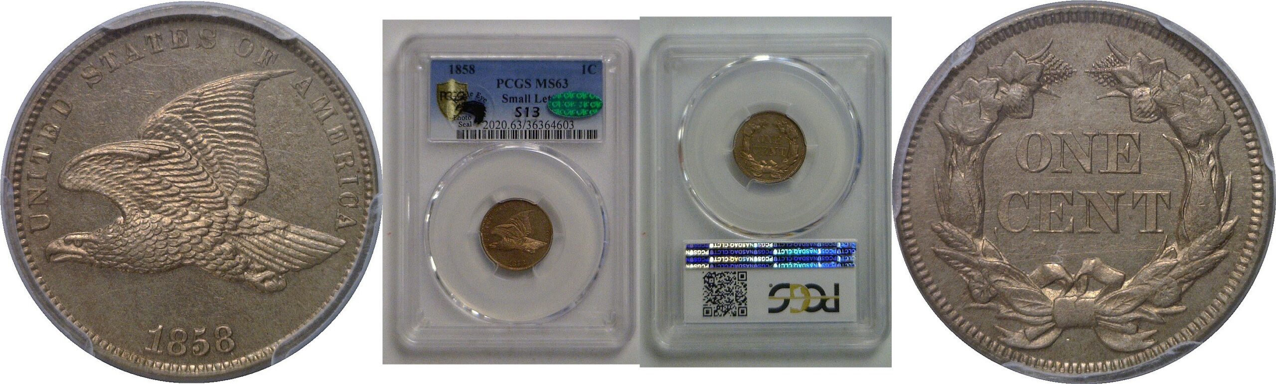 1858 Small Letters   Flying Eagle Cent   PCGS MS-63  CAC