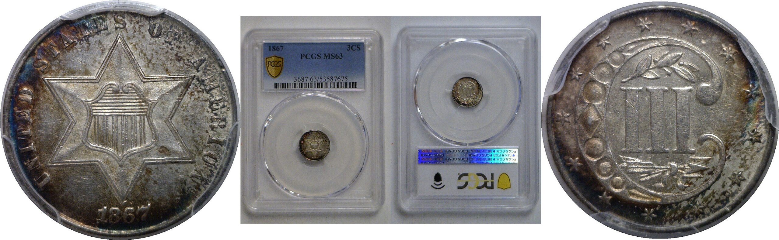1867 Silver Three Cent   PCGS MS-63