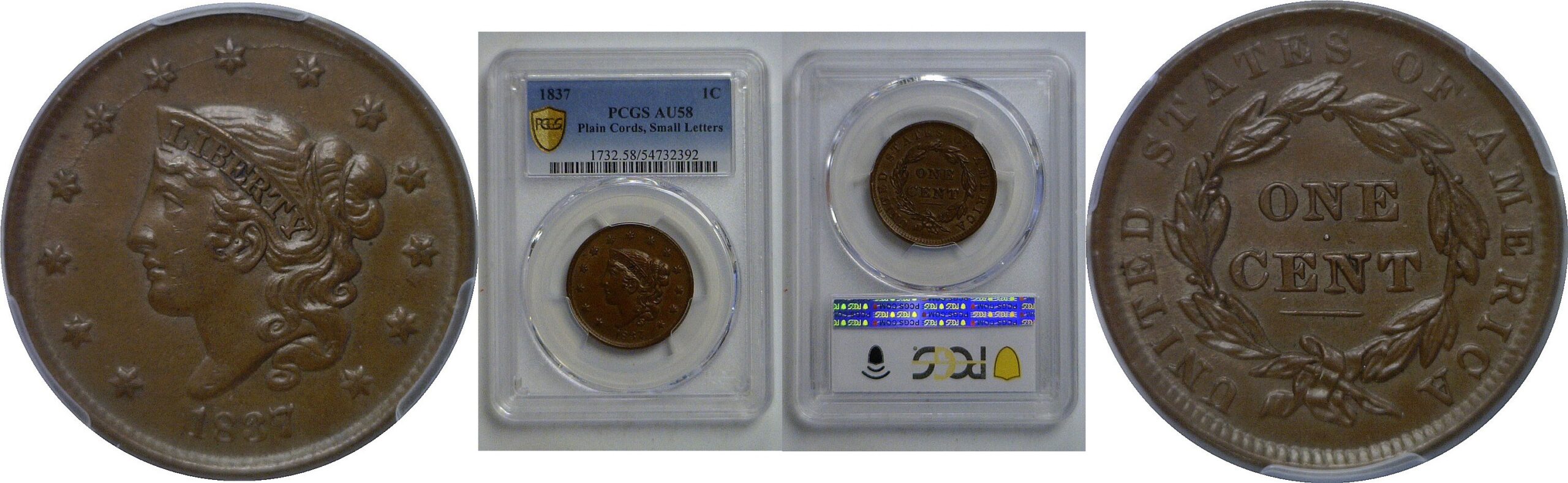 1837 Large Cent   PCGS AU-58
