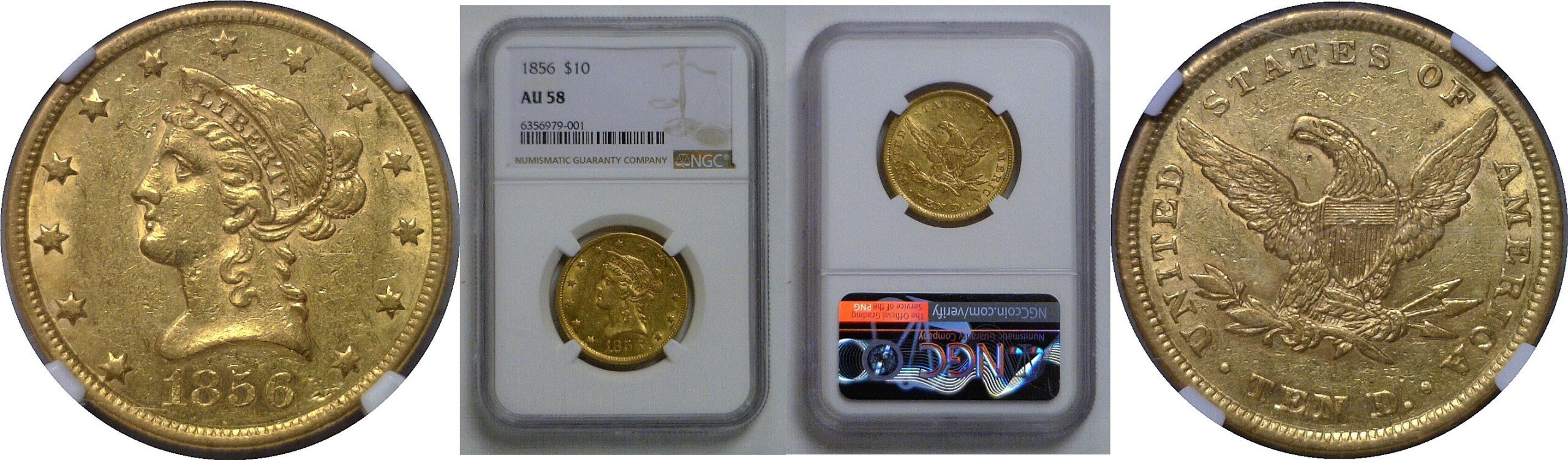 1856 $10 Liberty   NGC AU-58