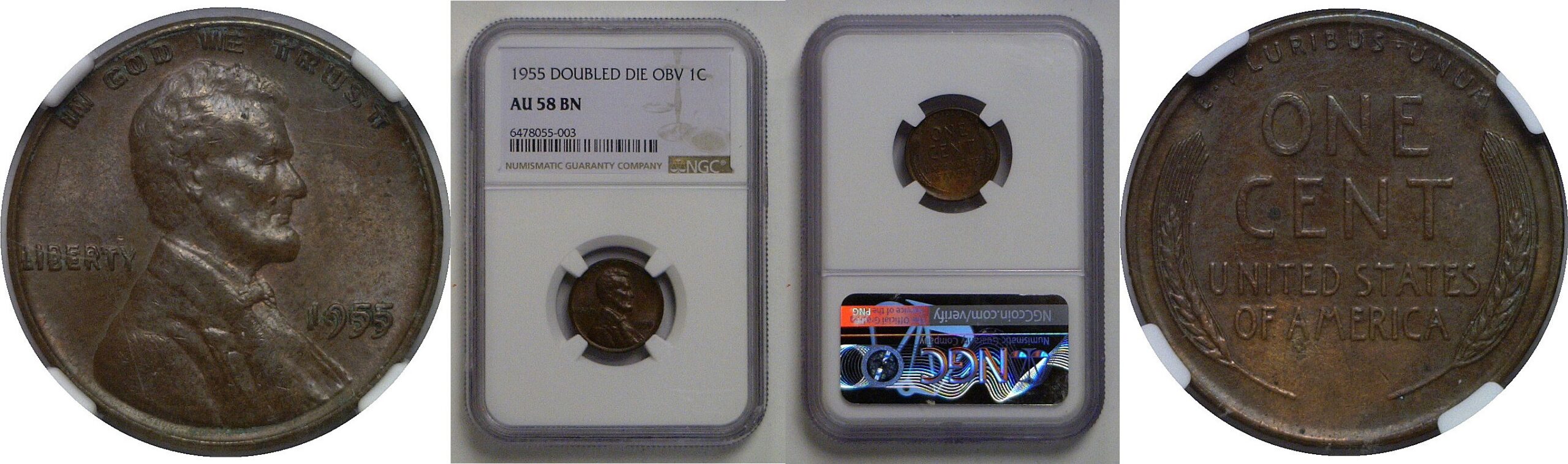 1955 Doubled Die Obverse   Lincoln Cent   NGC AU-58