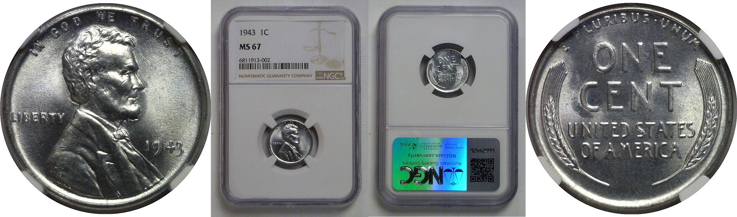 1943 Lincoln Cent   NGC MS-67