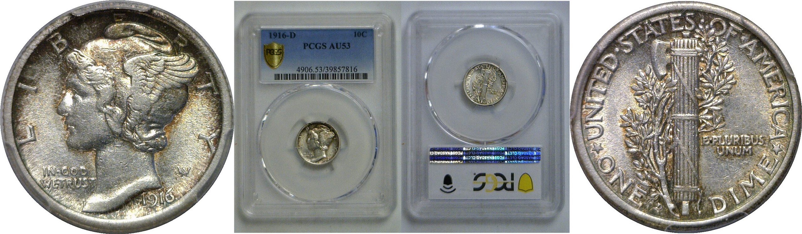 1916-D Mercury Dime   PCGS AU-53