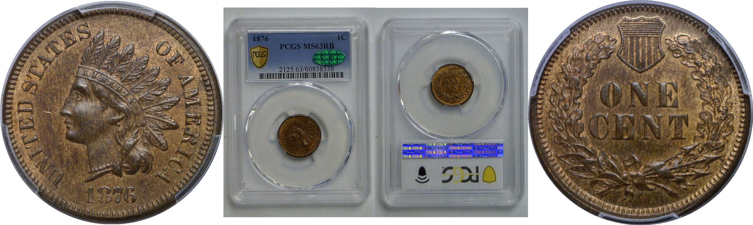1876 Indian Head Cent   PCGS MS-63 RB  CAC