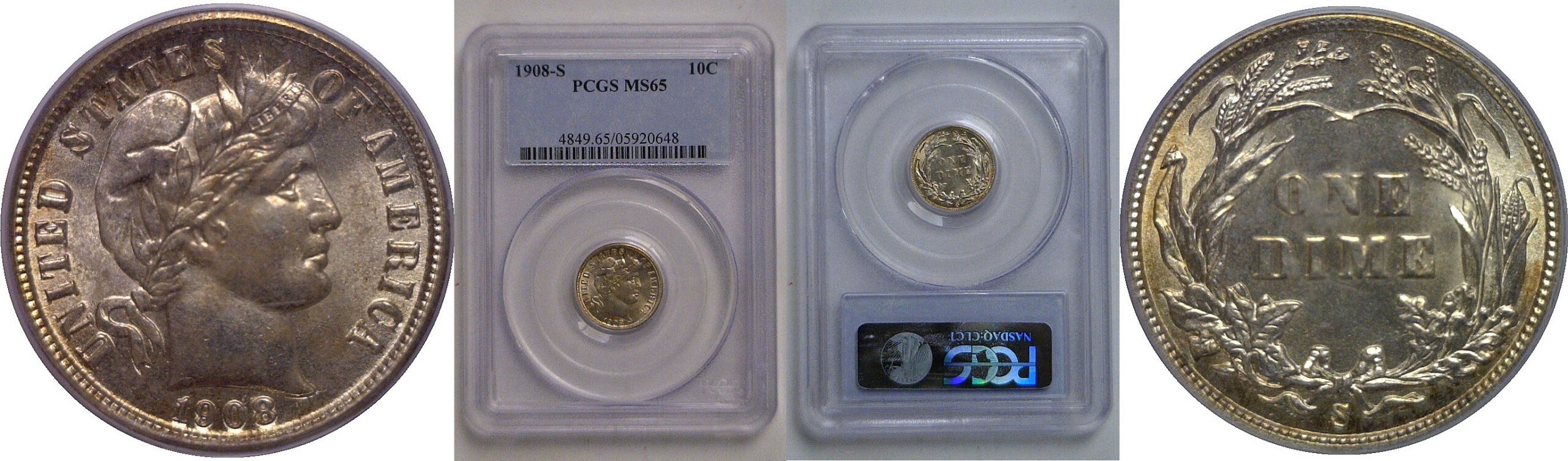 1908-S Barber Dime   PCGS MS-65