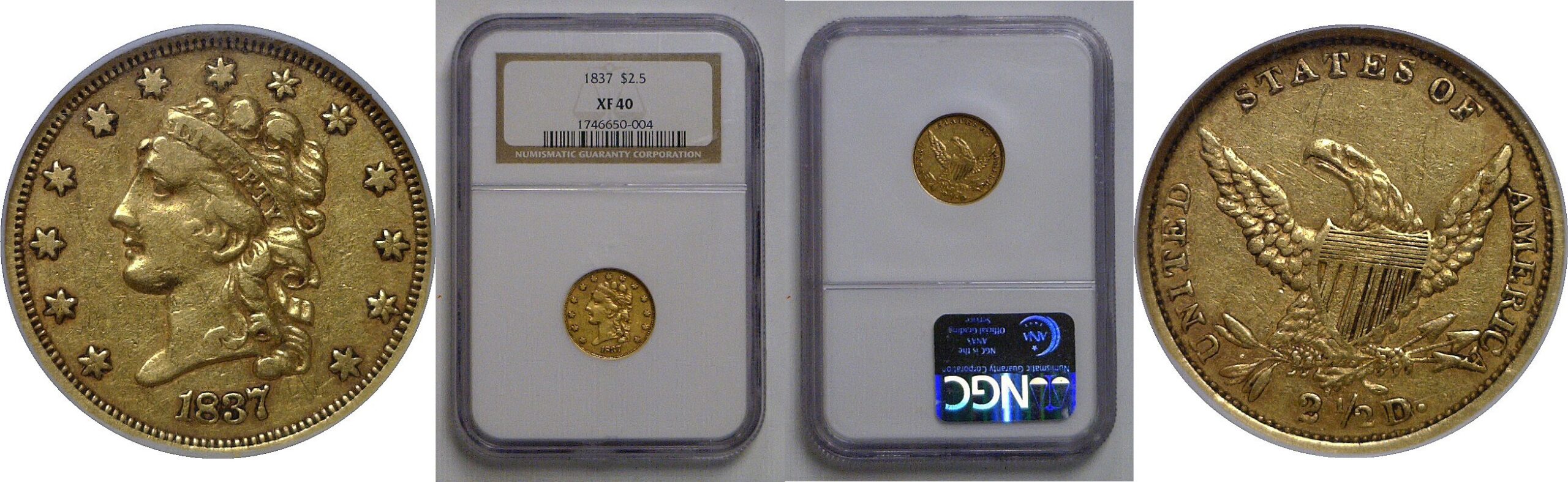 1837 $2 1/2 Classic   NGC XF-40