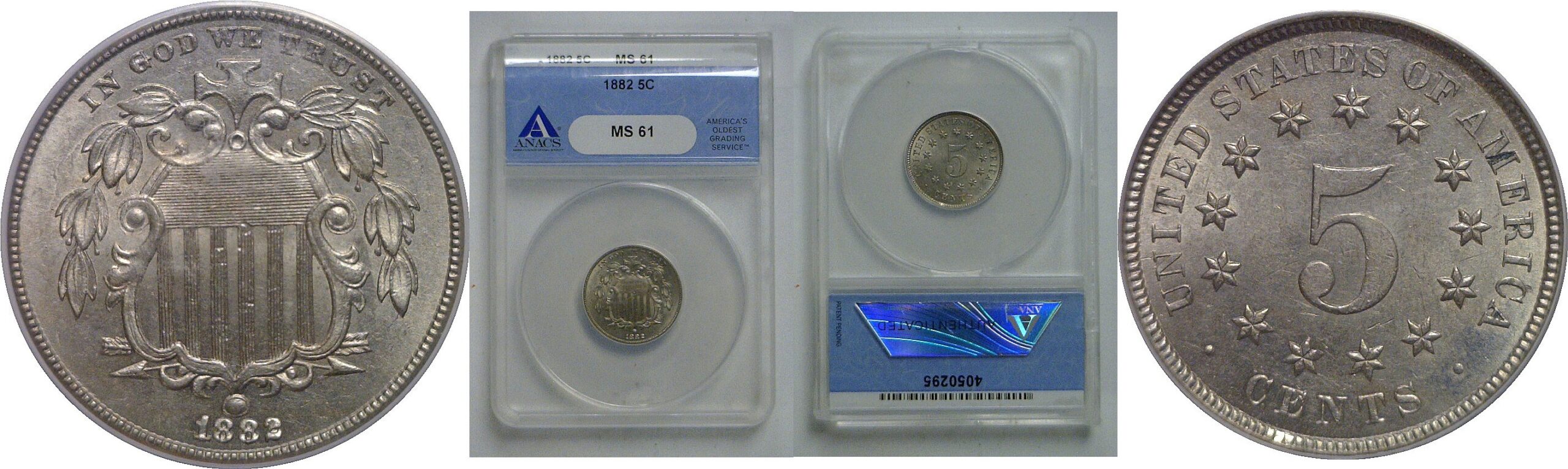1882 Shield Nickel   ANACS MS-61