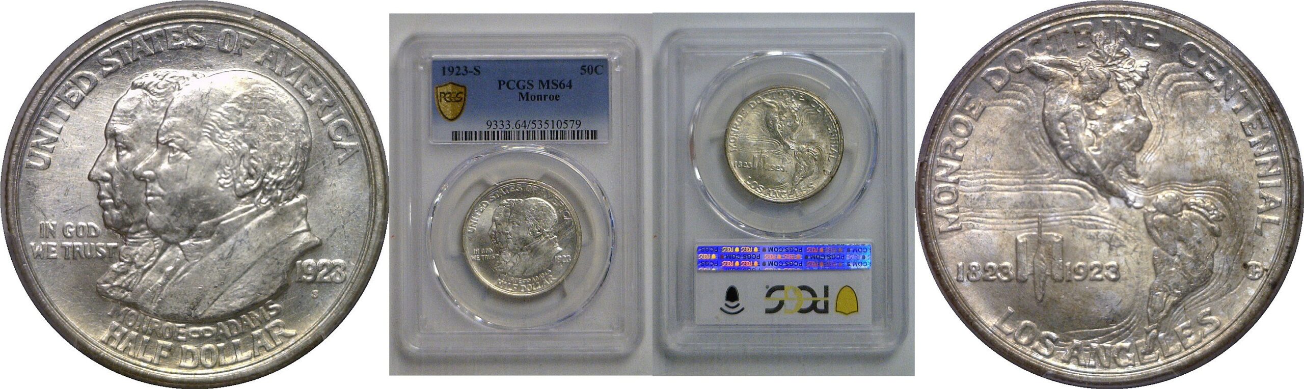 1923-S Monroe Commemorative Half Dollar   PCGS MS-64