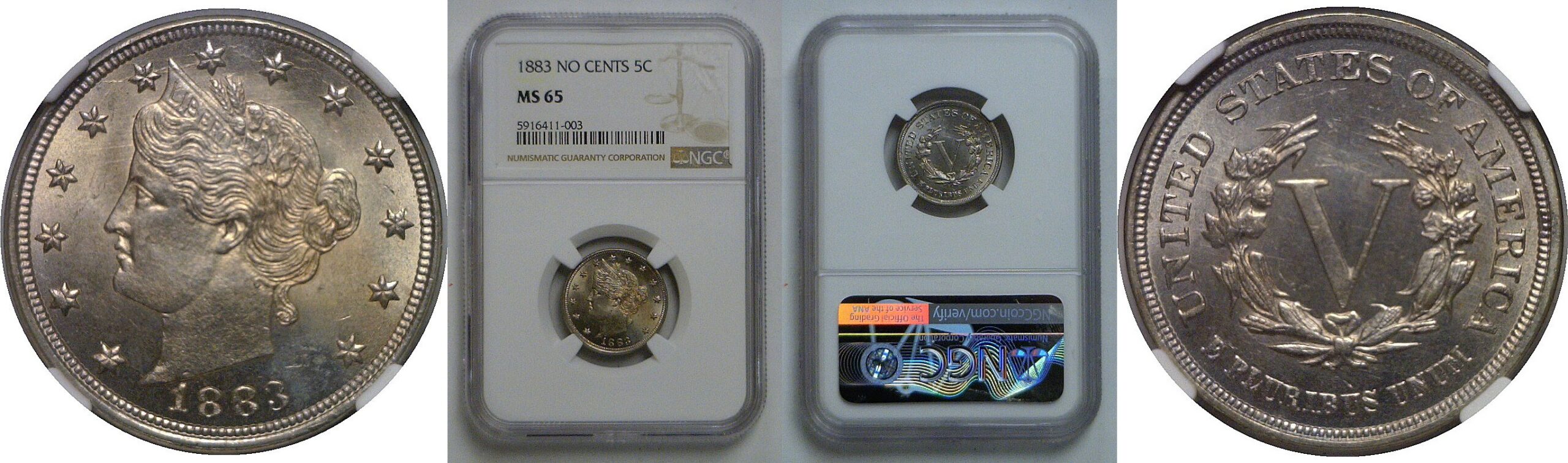 1883 No CENTS   Liberty Nickel   NGC MS-65
