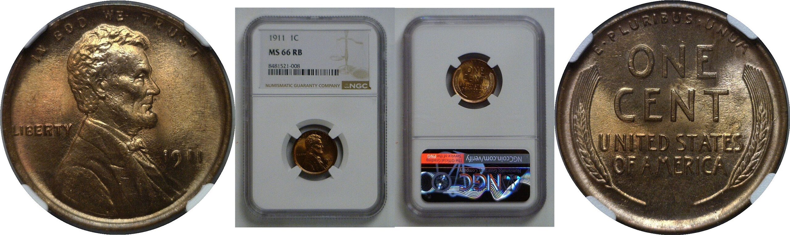 1911 Lincoln Cent   NGC MS-66 RB