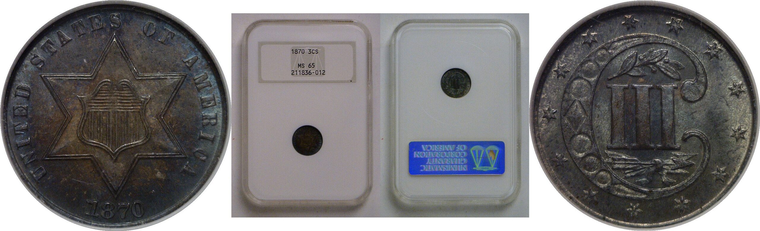 1870 Silver Three Cent   NGC MS-65