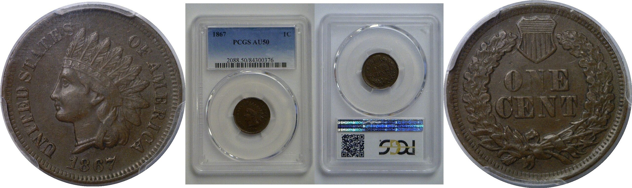 1867  Indian Head Cent   PCGS AU-50