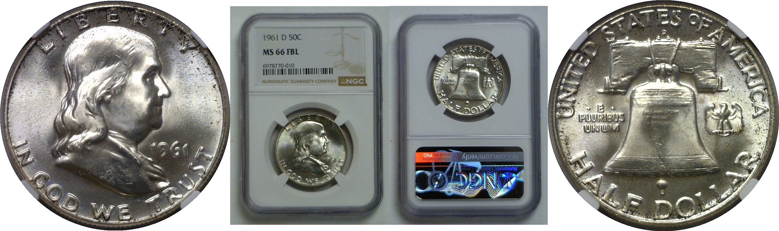 1961-D Franklin Half Dollar   NGC MS-66 FBL