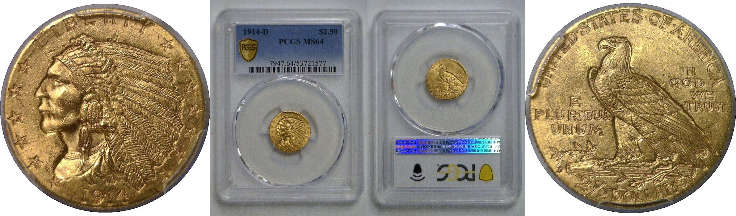 1914-D $2 1/2 Indian   PCGS MS-64