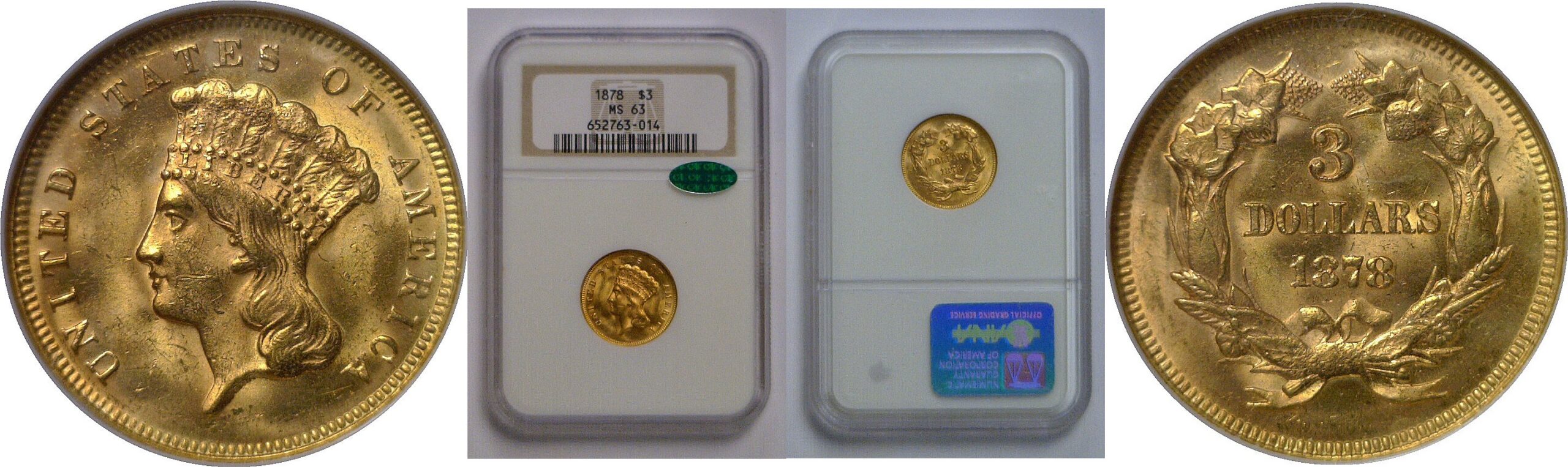 1878 $3 Princess   NGC MS-63  CAC