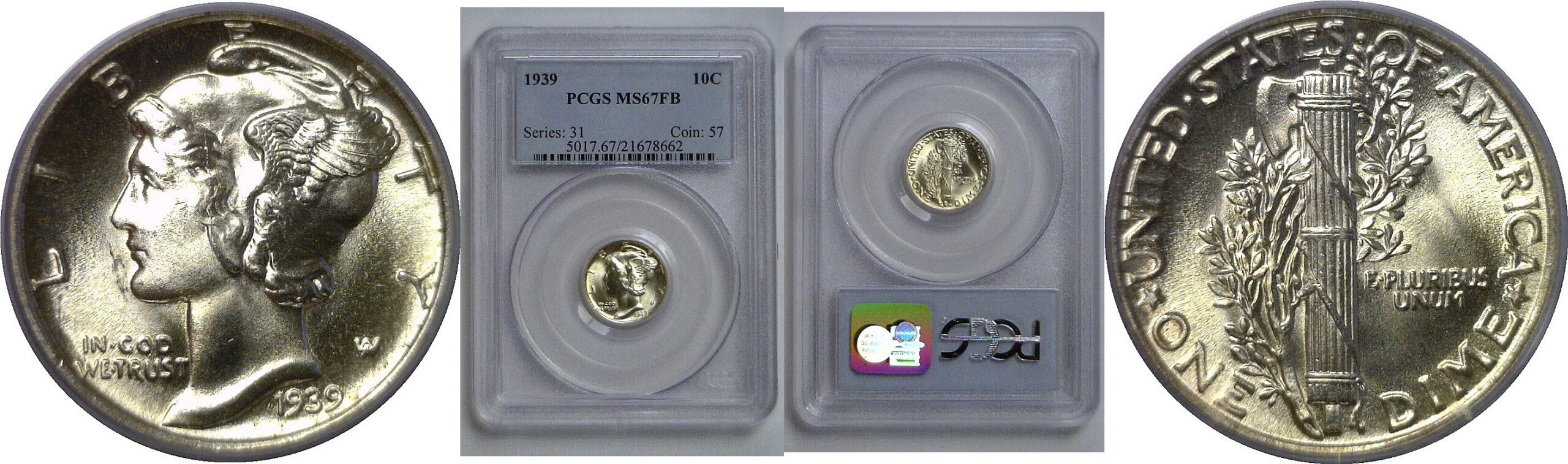 1939 Mercury Dime   PCGS MS-67 FB